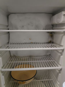 Намерзает снежная шуба на испарителе холодильной камеры.